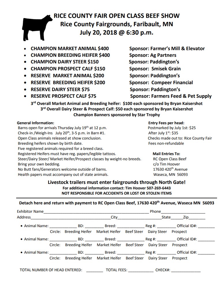 Printable Forms Rice County Fair