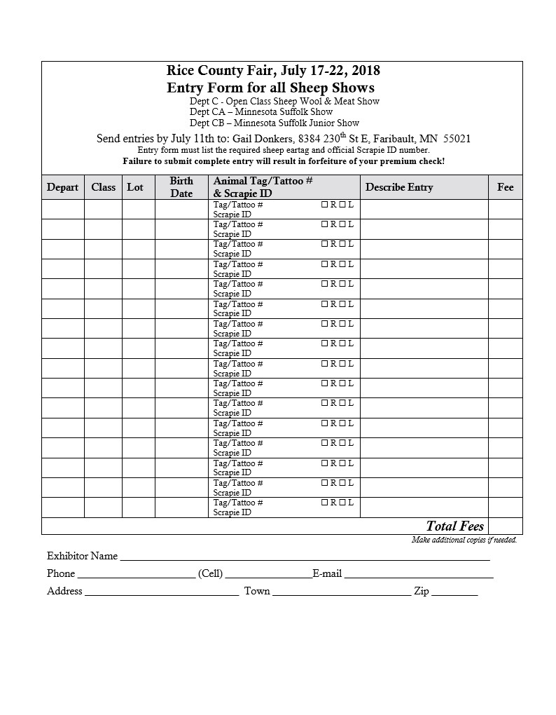 Printable Forms Rice County Fair